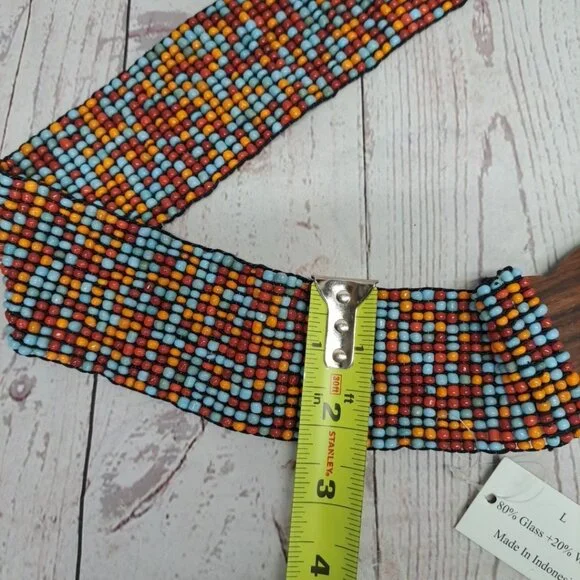 NWT Womens Lake Shore Drive Accessories Multi-color Glass Beads Belt Wood Large - Picture 5 of 6